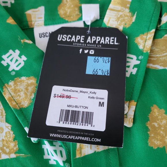 Notre Dame Fighting Irish Button Up Shirt Mens Medium Green Uscape USA NWT - Picture 10 of 13